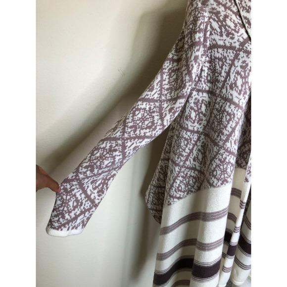 Old Navy XL Duster Cardigan Sweater Taupe White Patterned Striped Open Front - Picture 11 of 16
